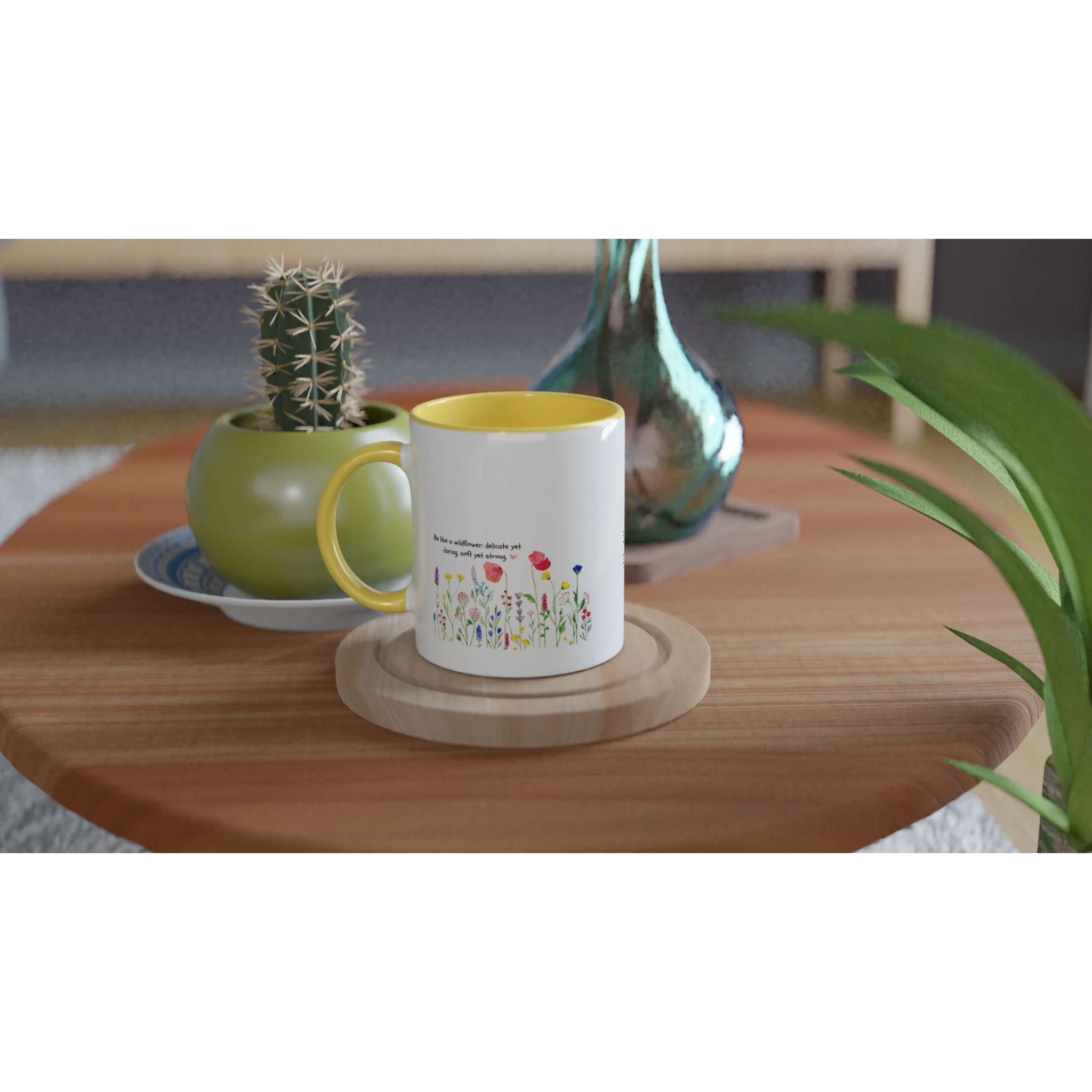 White 11oz Ceramic Mug with Color Inside - Wildflower